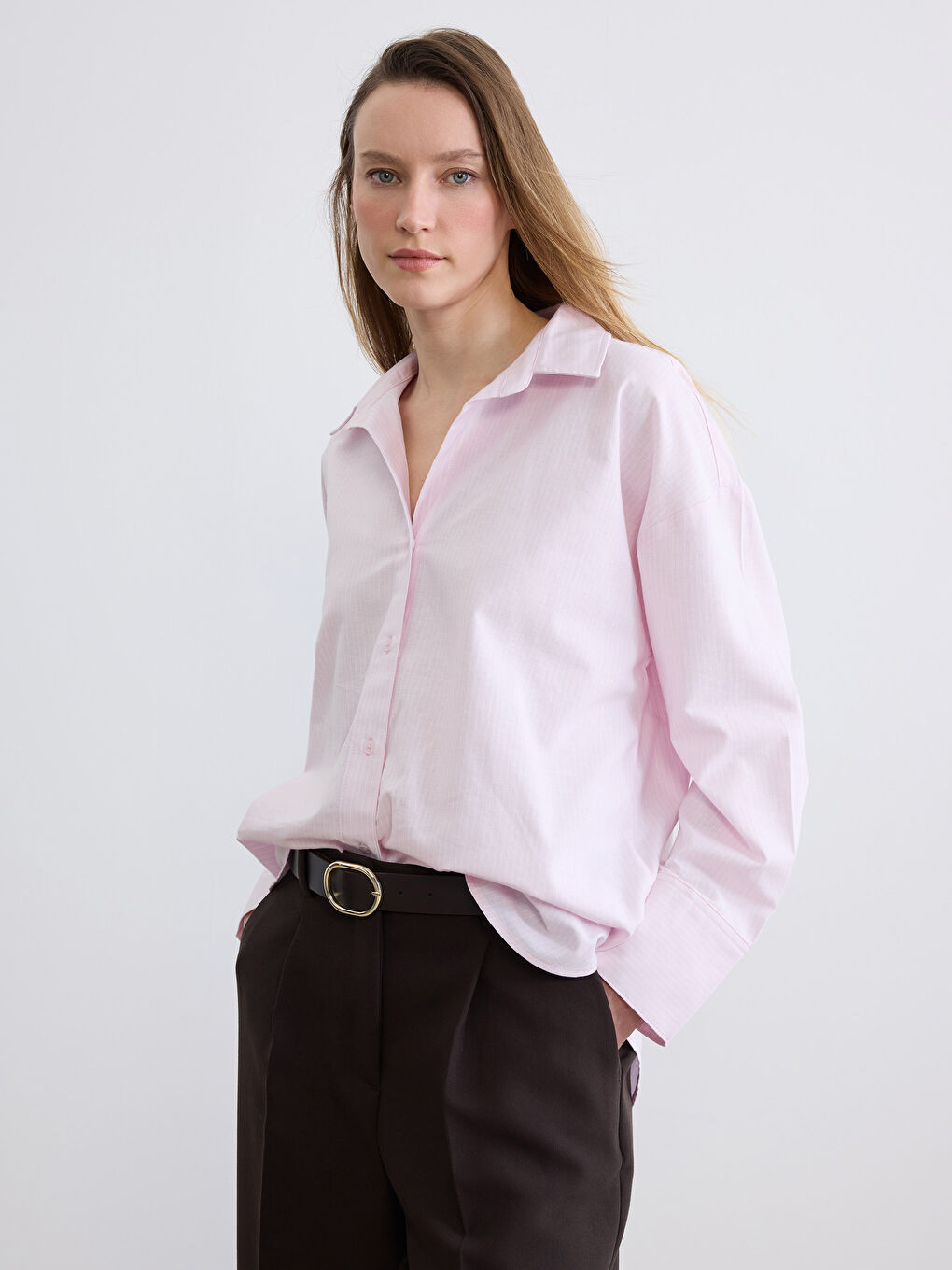 Γυναικείο πουκάμισο Oxford με ρίγες και φαρδιά γραμμή
