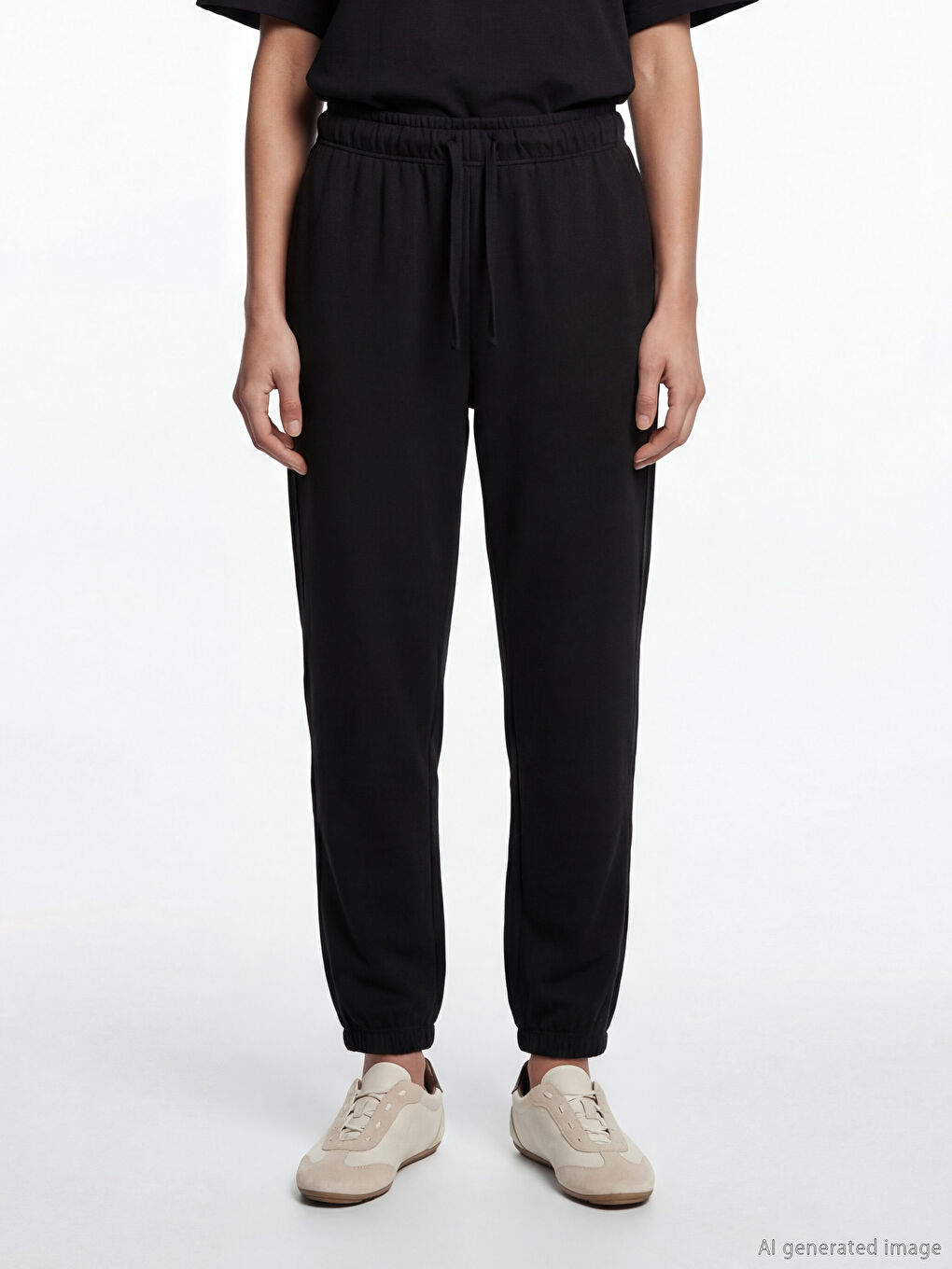 Siyah Beli Lastikli Kadın Jogger Eşofman Altı-1