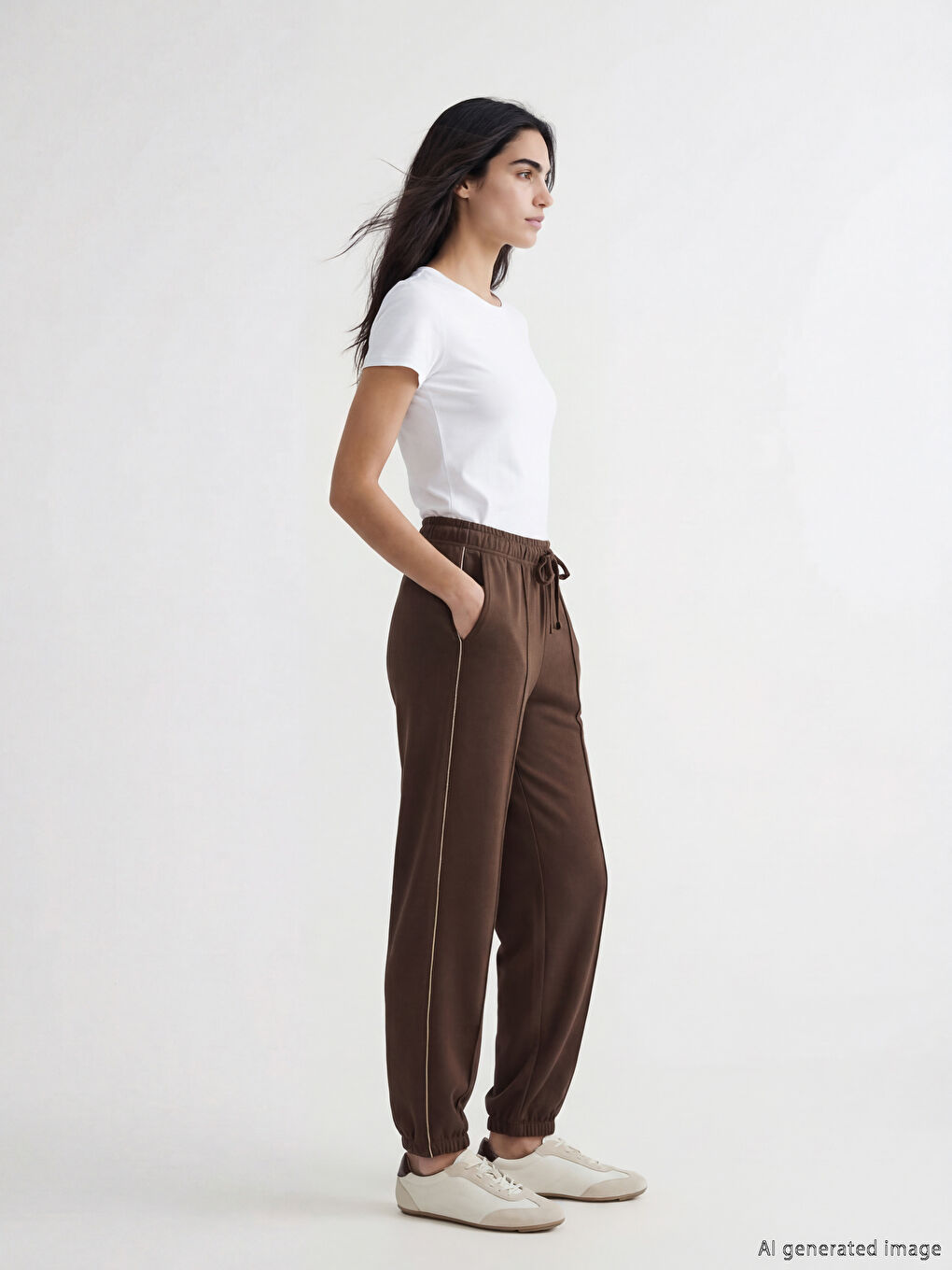 Kahverengi Beli Lastikli Kadın Jogger Eşofman Altı