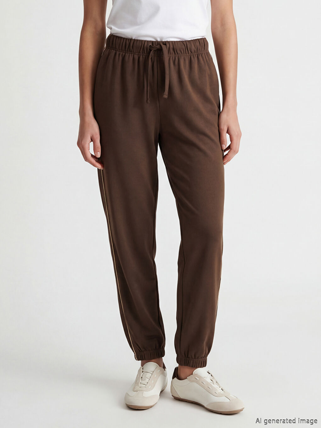 Kahverengi Beli Lastikli Kadın Jogger Eşofman Altı-1