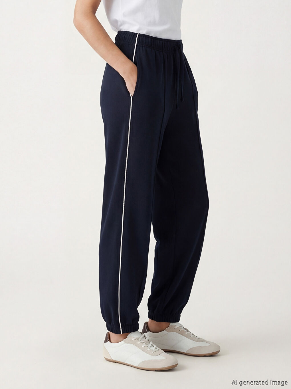 Lacivert Beli Lastikli Kadın Jogger Eşofman Altı-1