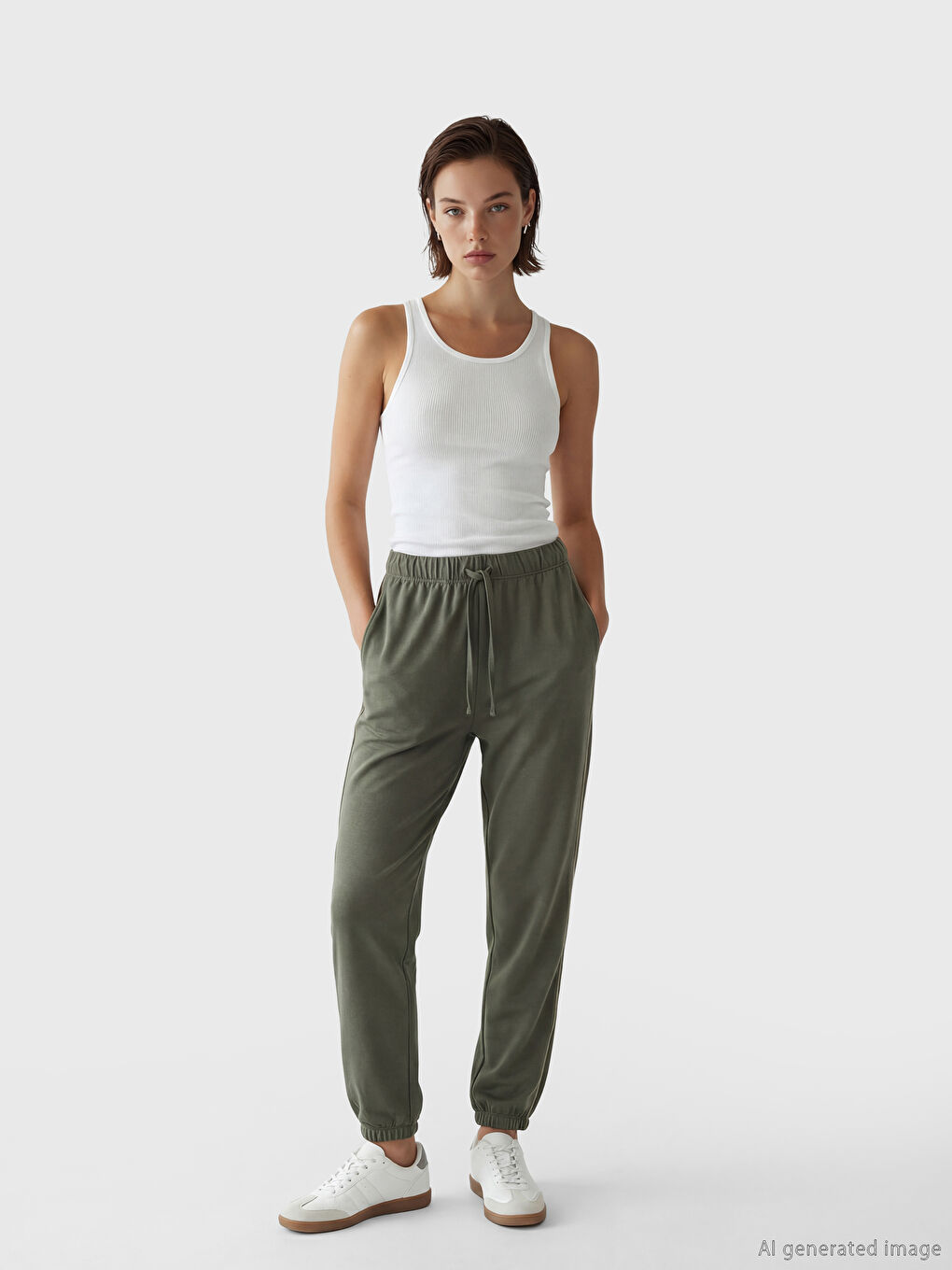 Haki Beli Lastikli Kadın Jogger Eşofman Altı