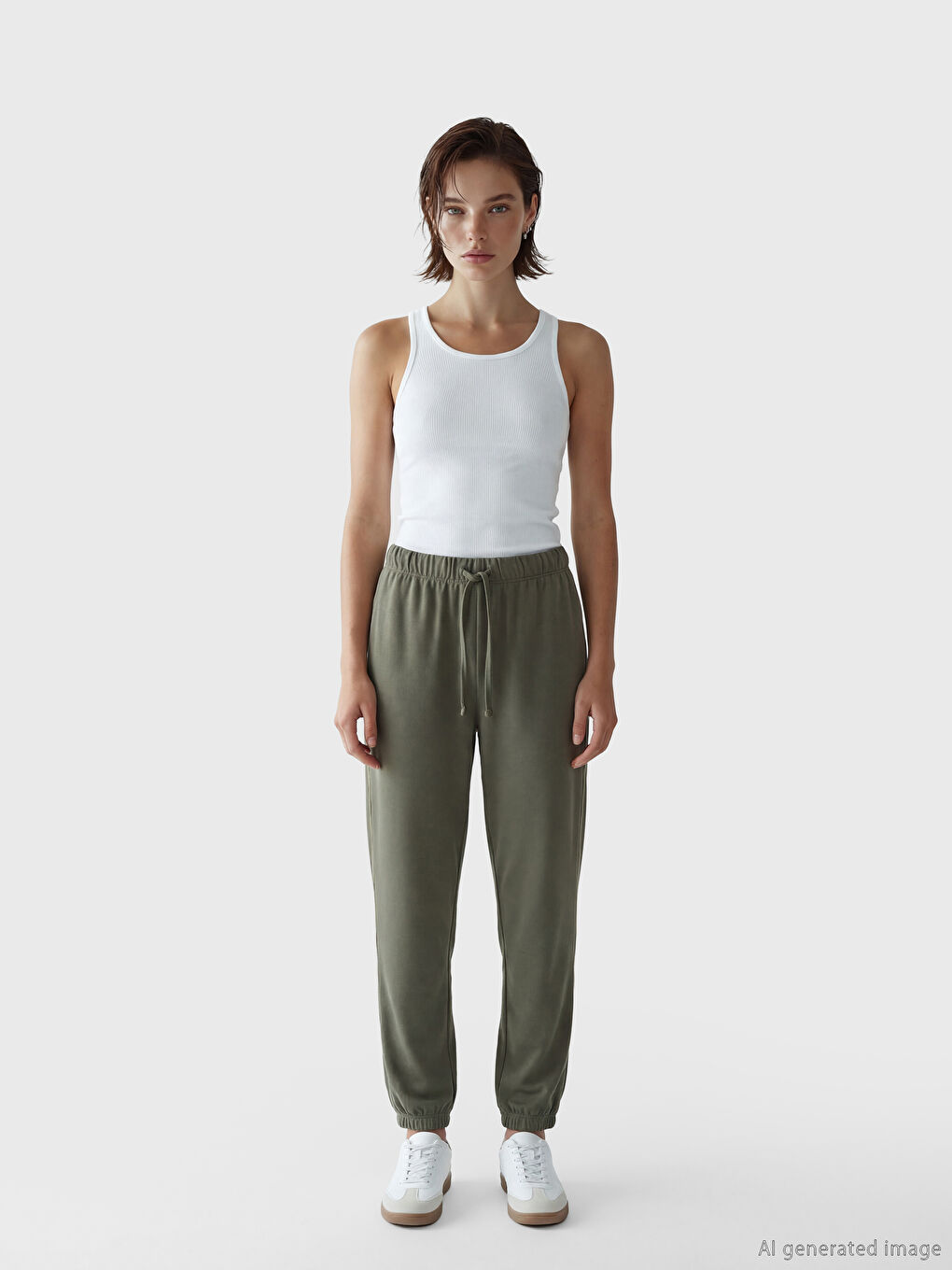 Haki Beli Lastikli Kadın Jogger Eşofman Altı-1