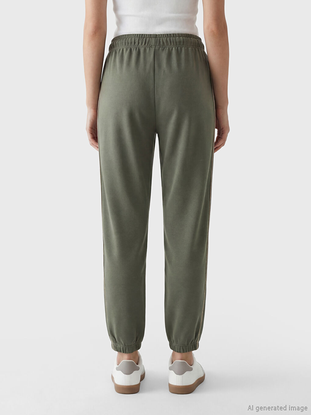 Haki Beli Lastikli Kadın Jogger Eşofman Altı-2