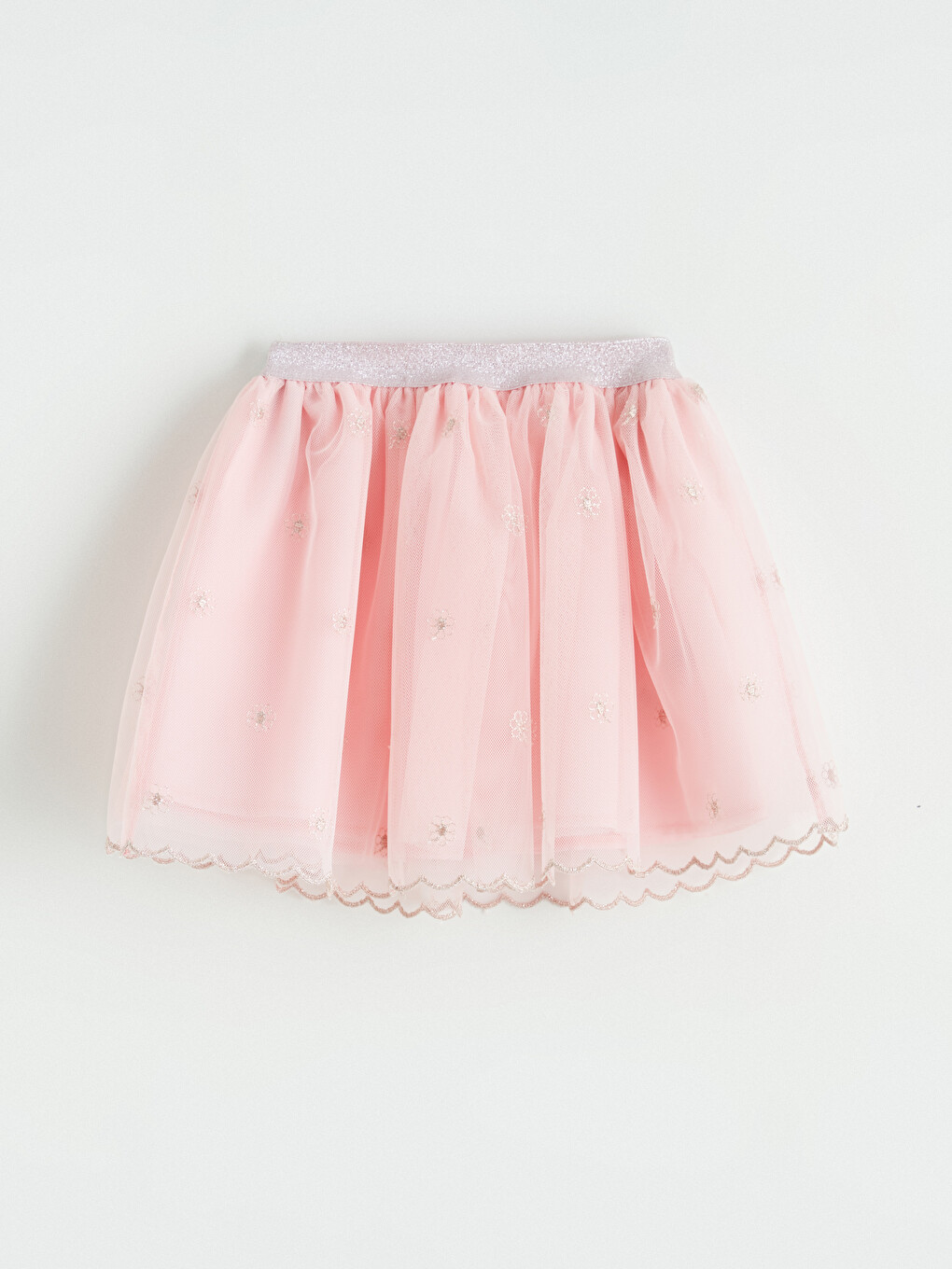 Pembe Kız Çocuk Nakışlı Tül Etek