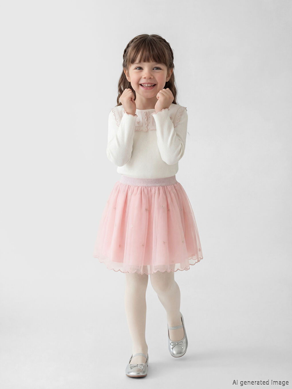 Ekru Kız Çocuk Etekli Takım 3'lü