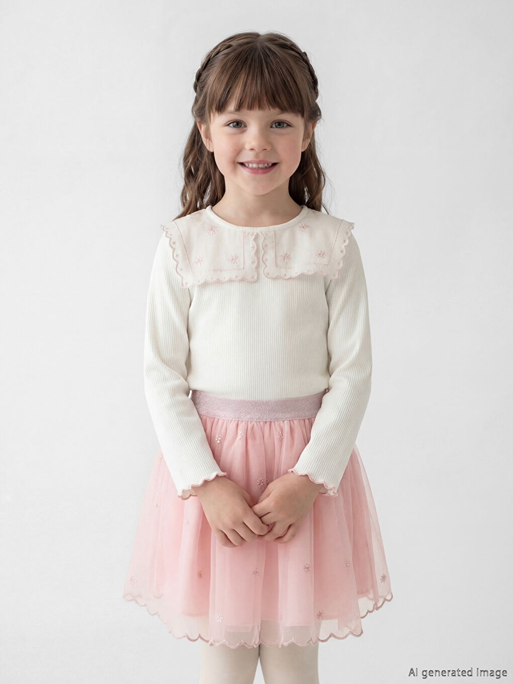 Ekru Kız Çocuk Etekli Takım 3'lü-1