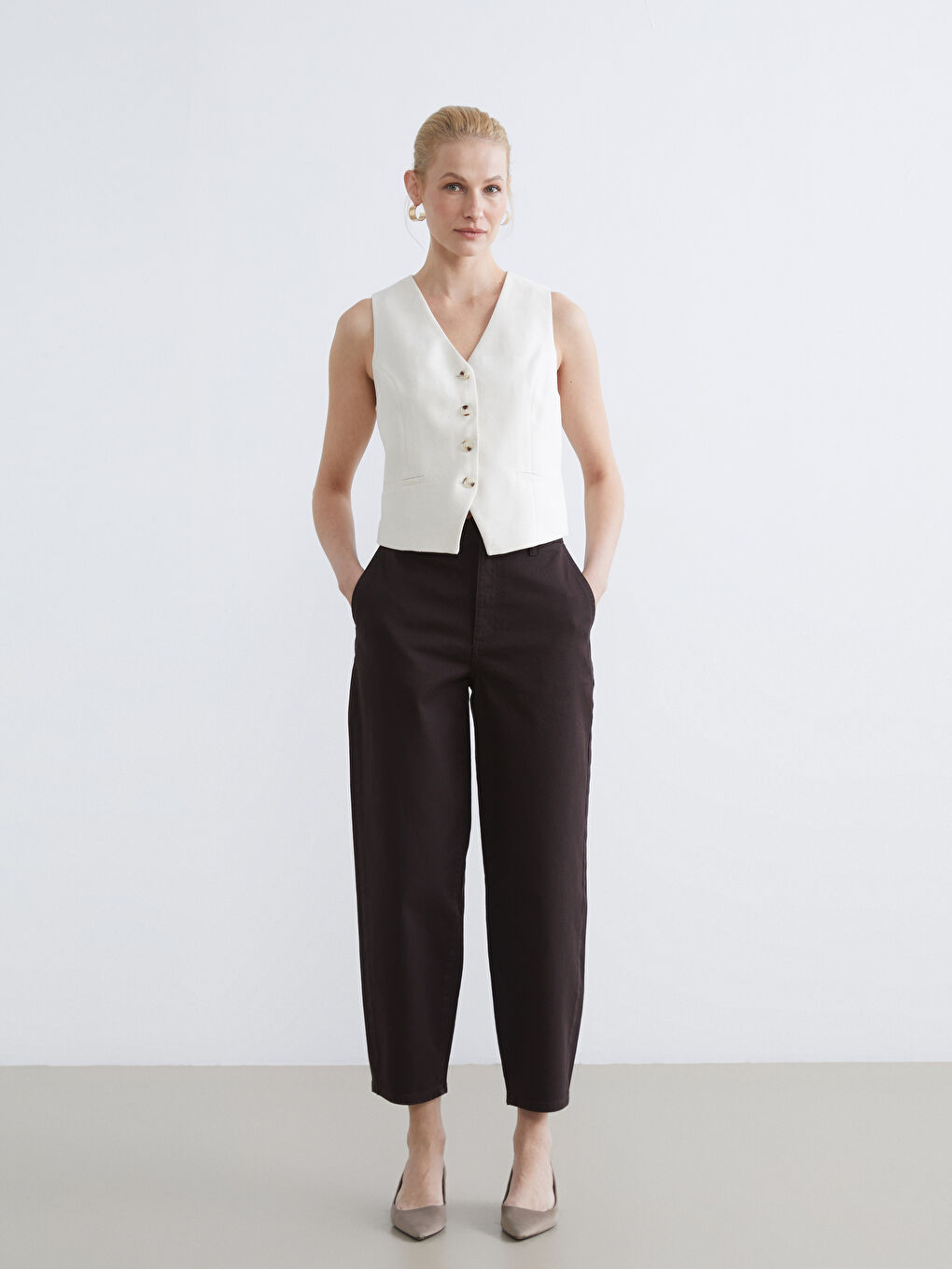 Kahverengi Barrel Fit Kadın Jean Pantolon