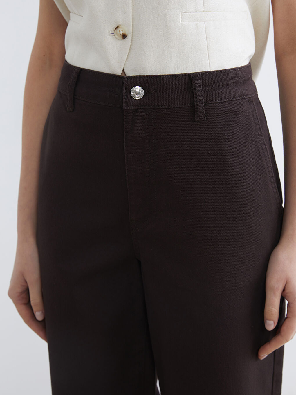 Kahverengi Barrel Fit Kadın Jean Pantolon-2