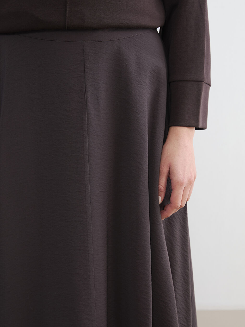 Kahverengi Beli Fermuarlı Kloş Etek-2