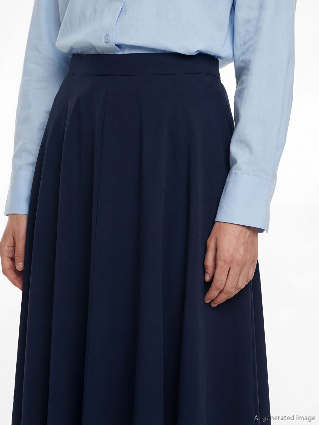 Lacivert Beli Fermuarlı Kloş Etek-2