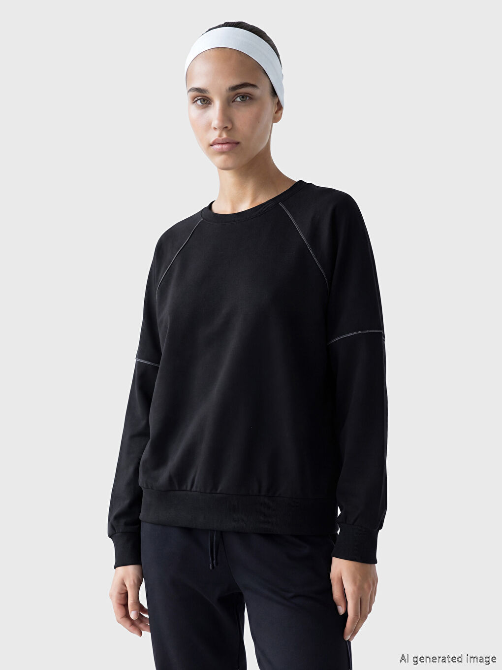 Siyah Bisiklet Yaka Kadın Sweatshirt