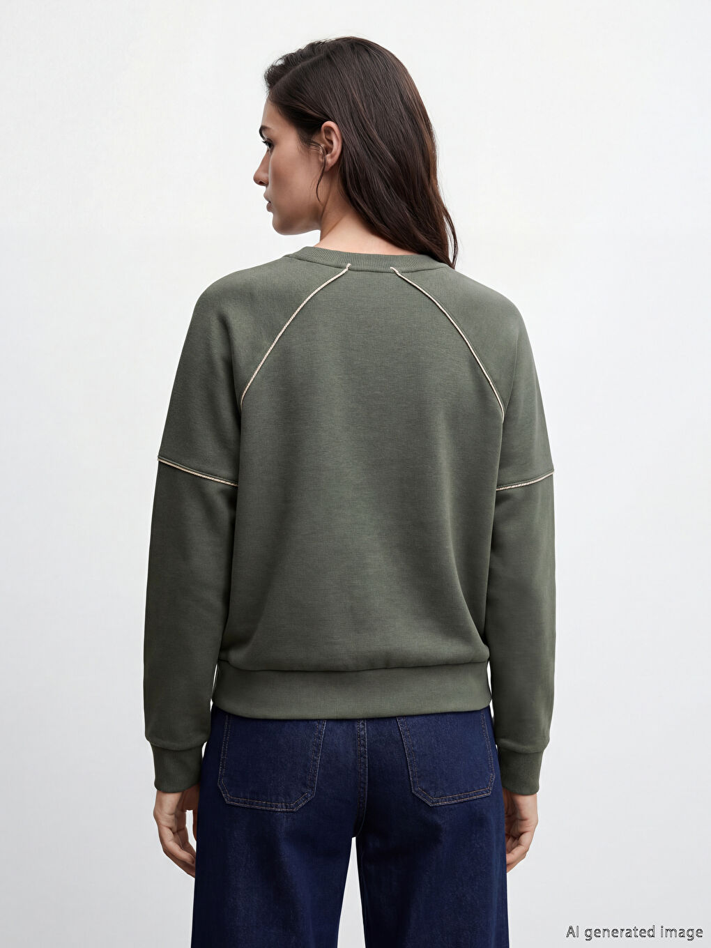 Haki Bisiklet Yaka Kadın Sweatshirt-2