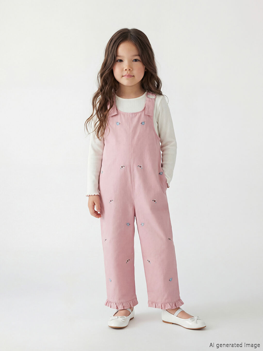 Embroidered Girls' Dungaree and T-Shirt Set-1