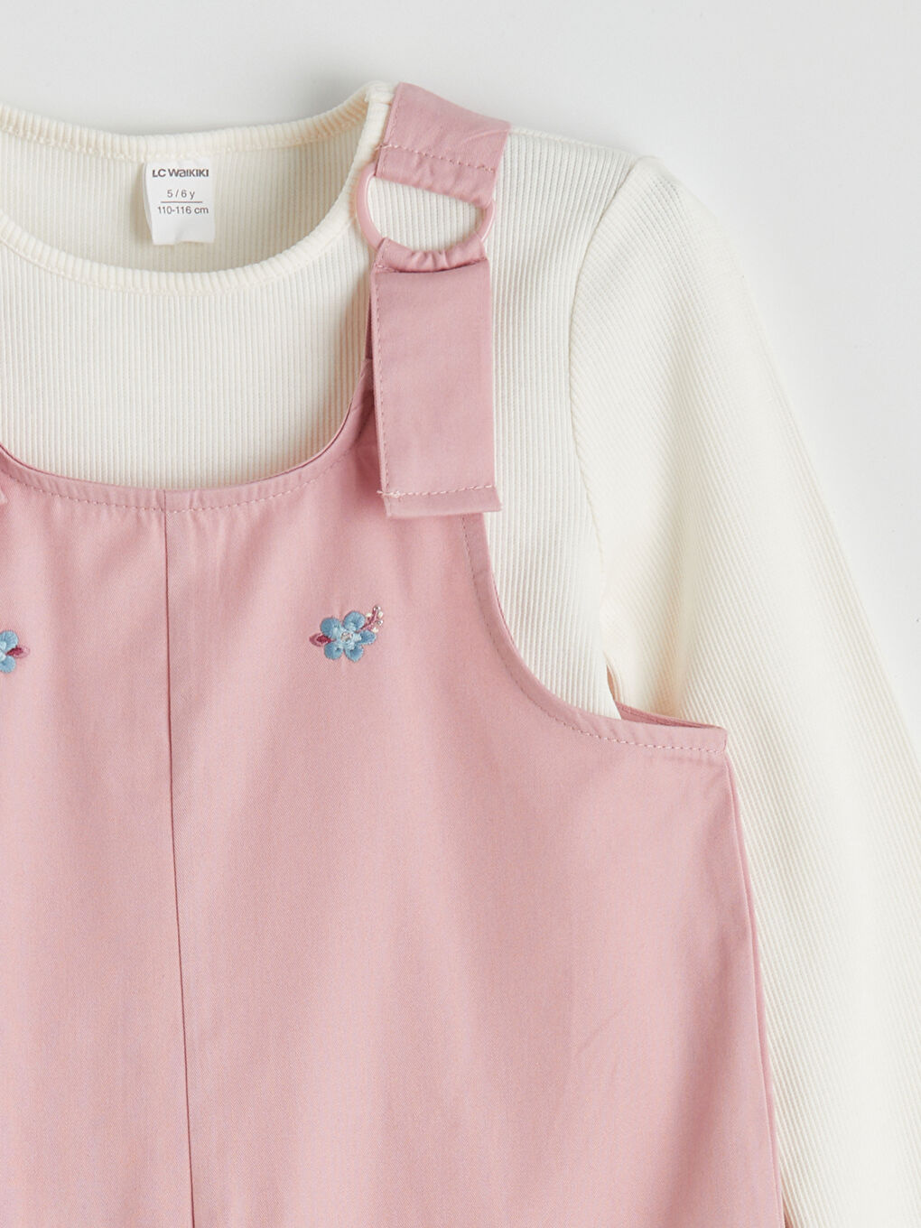 Ekru Nakışlı Kız Çocuk Salopet ve Tişört Takımı-1