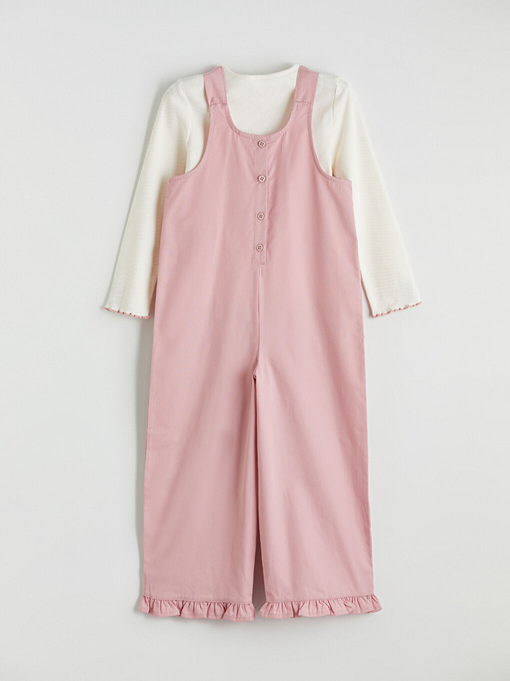 Ekru Nakışlı Kız Çocuk Salopet ve Tişört Takımı-2