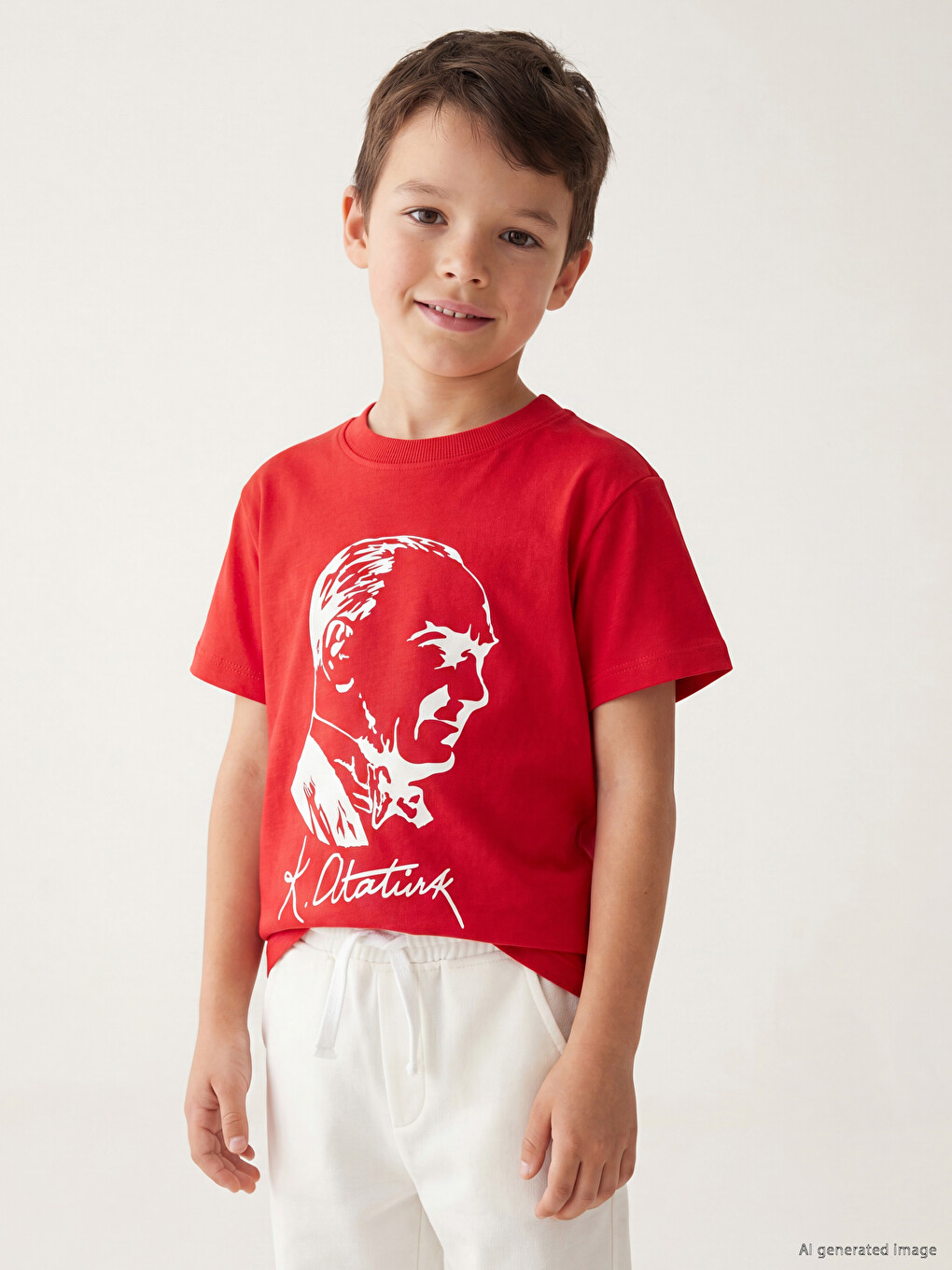 Kırmızı Atatürk Baskılı Erkek Çocuk Tişört Ve Pantolon-1