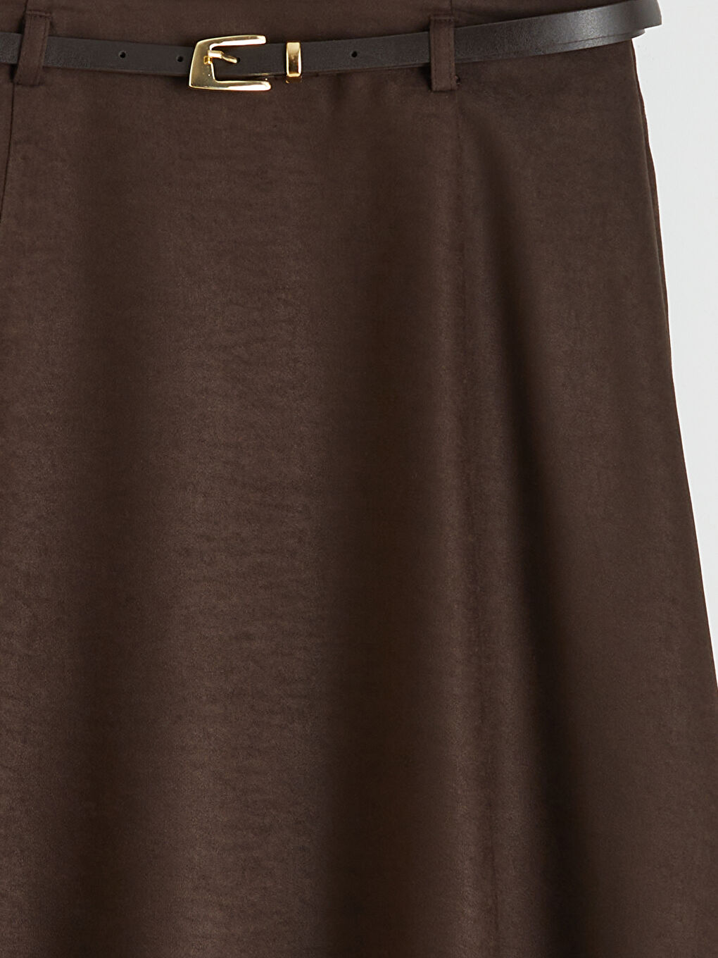 Kahverengi Beli Kemerli A Kesim Süet Görünümlü Etek-1