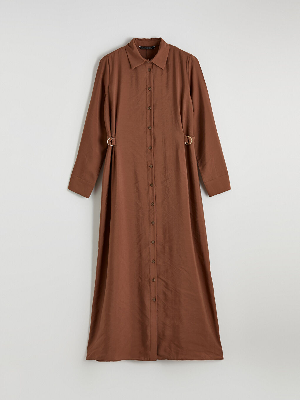 Kahverengi Modal Karışımlı Kemer Detaylı Gömlek Elbise-4