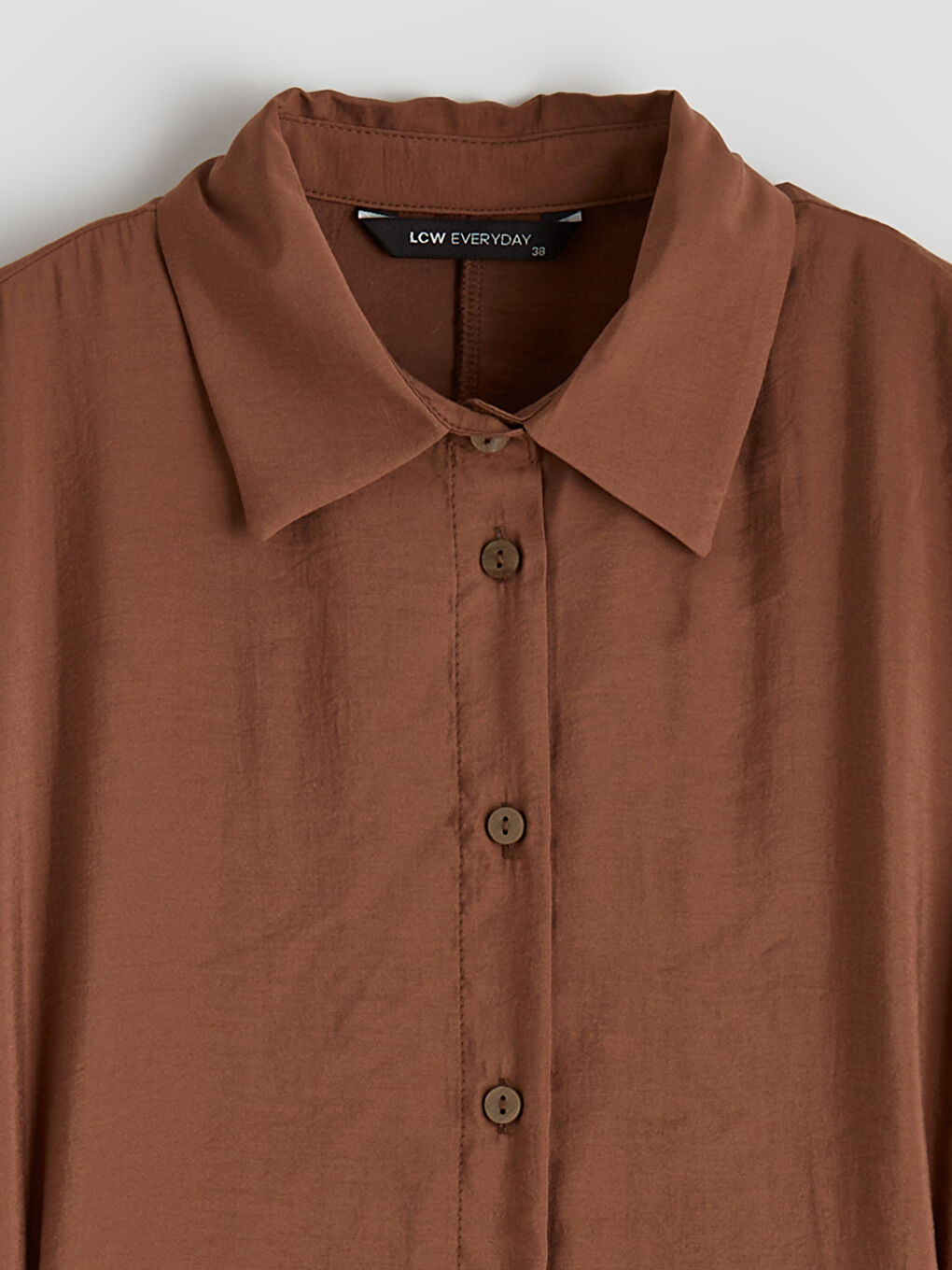 Kahverengi Modal Karışımlı Kemer Detaylı Gömlek Elbise-5