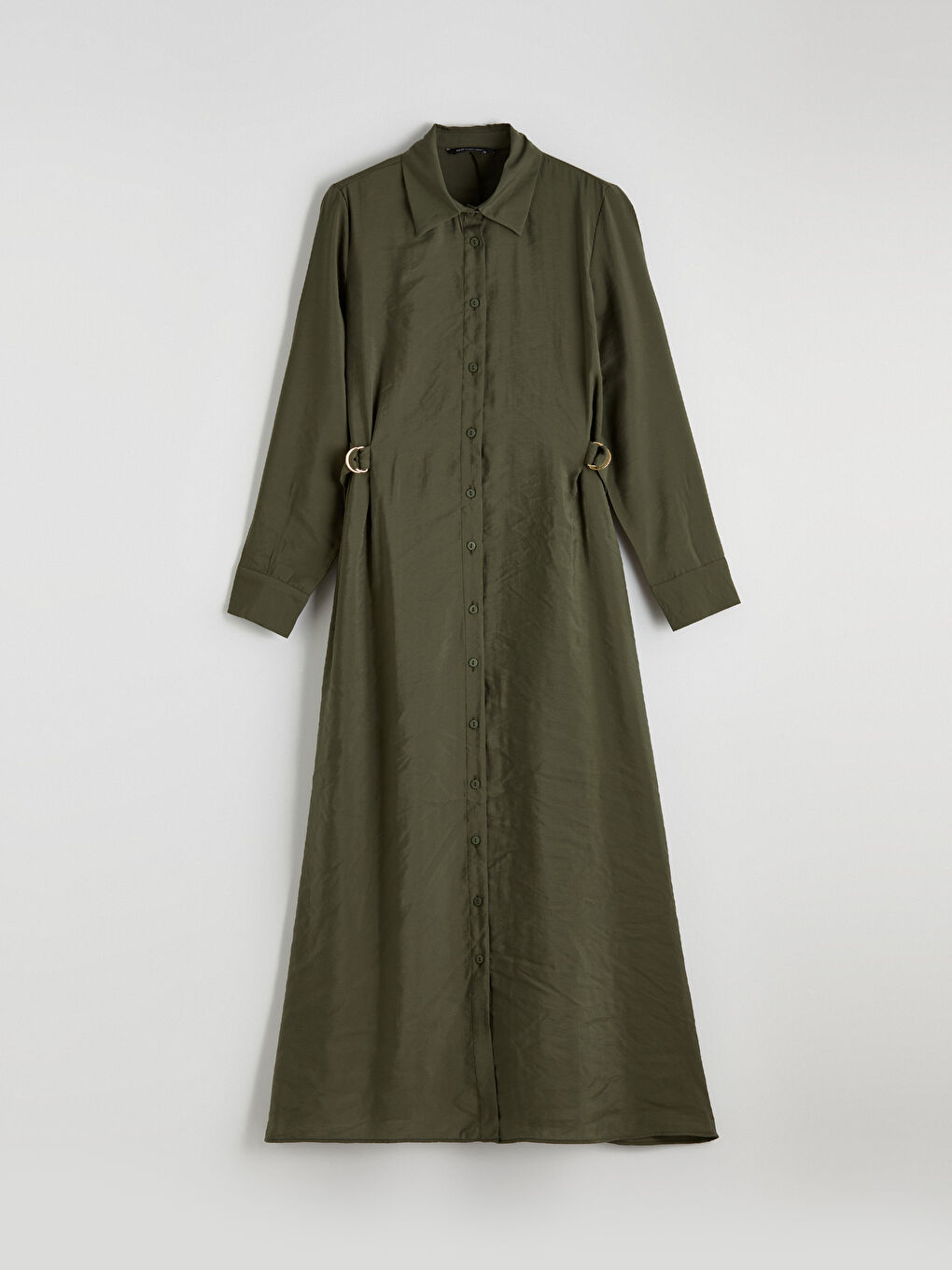 Yeşil Modal Karışımlı Kemer Detaylı Gömlek Elbise-4