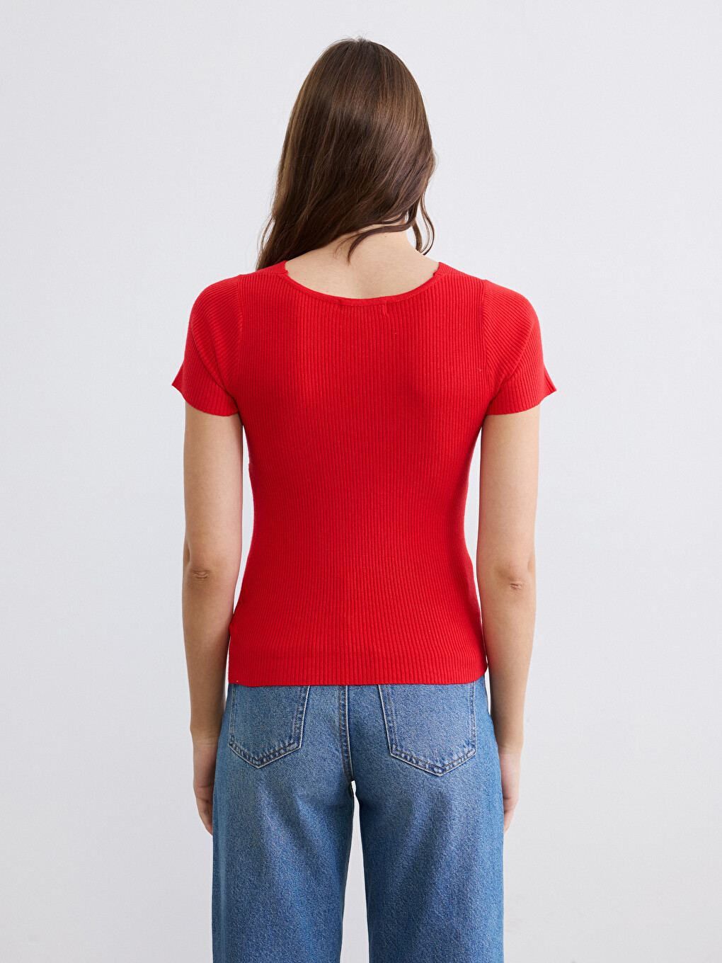 V Neck Ruched Detail Women's Knitwear T-Shirt-3
