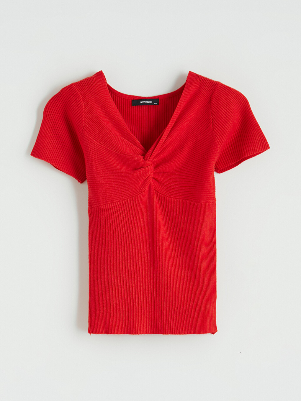 V Neck Ruched Detail Women's Knitwear T-Shirt-4