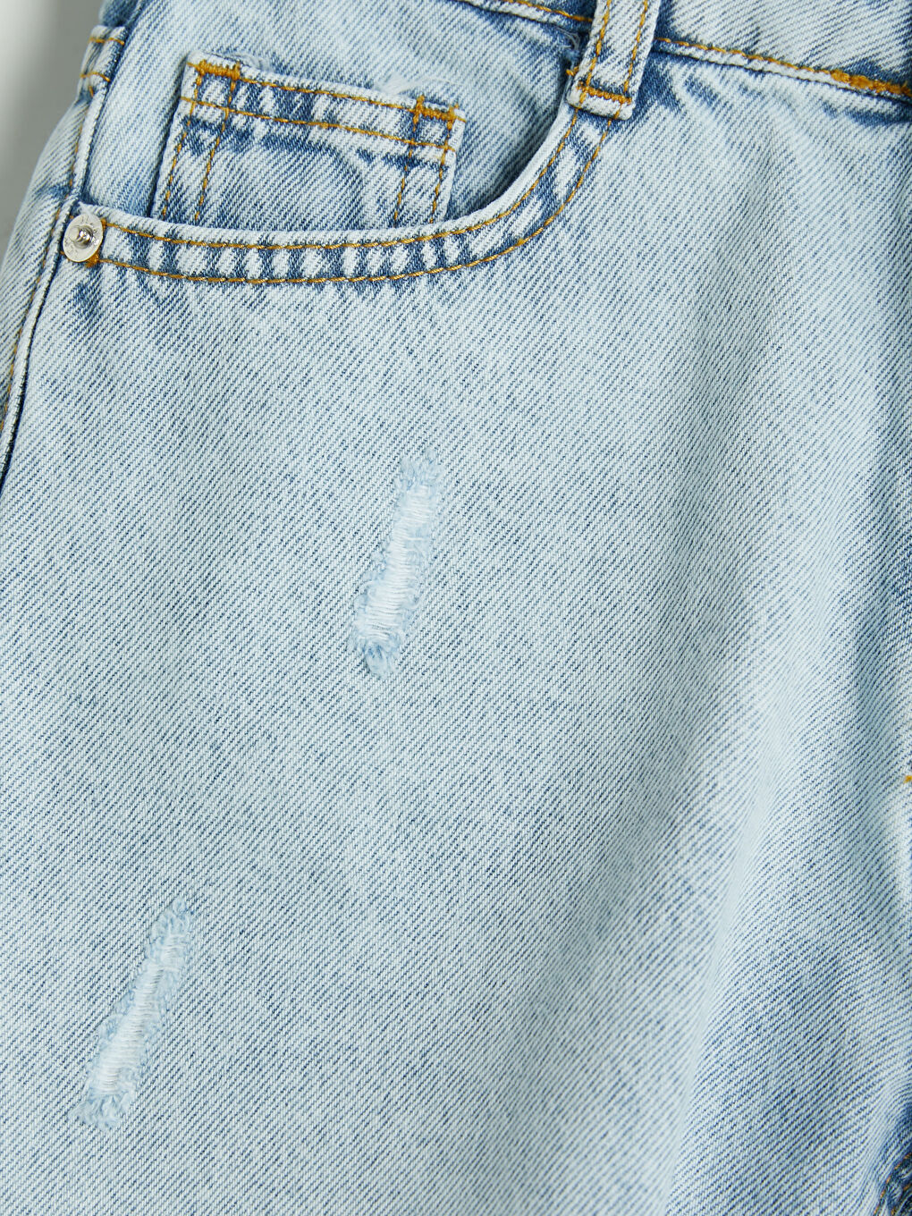 Mavi Yırtık Detaylı Kız Çocuk Jean Şort-2