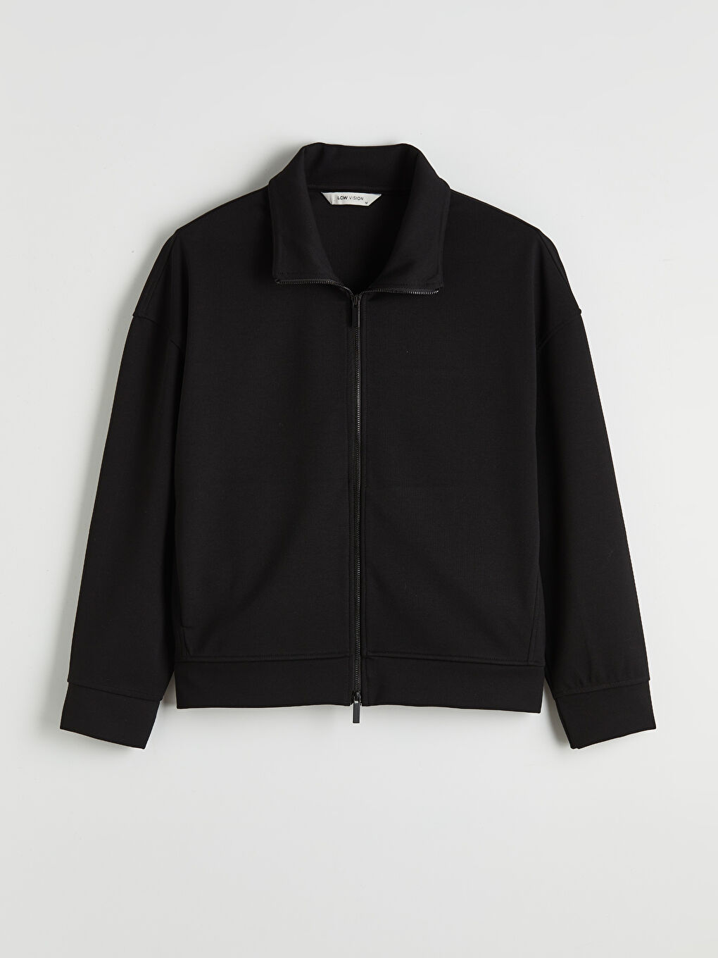 Siyah Dik Yaka Erkek Fermuarlı Sweatshirt