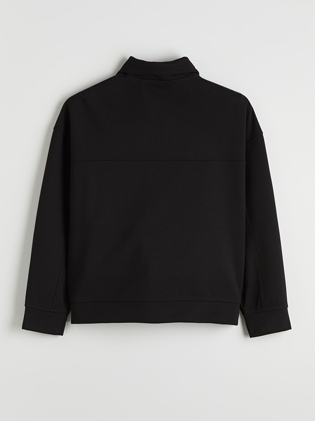 Siyah Dik Yaka Erkek Fermuarlı Sweatshirt-1