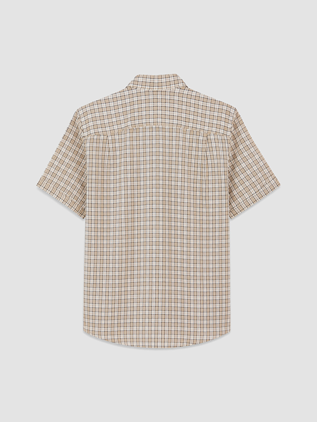 Bej Regular Fit Ekose Poplin Erkek Gömlek-2