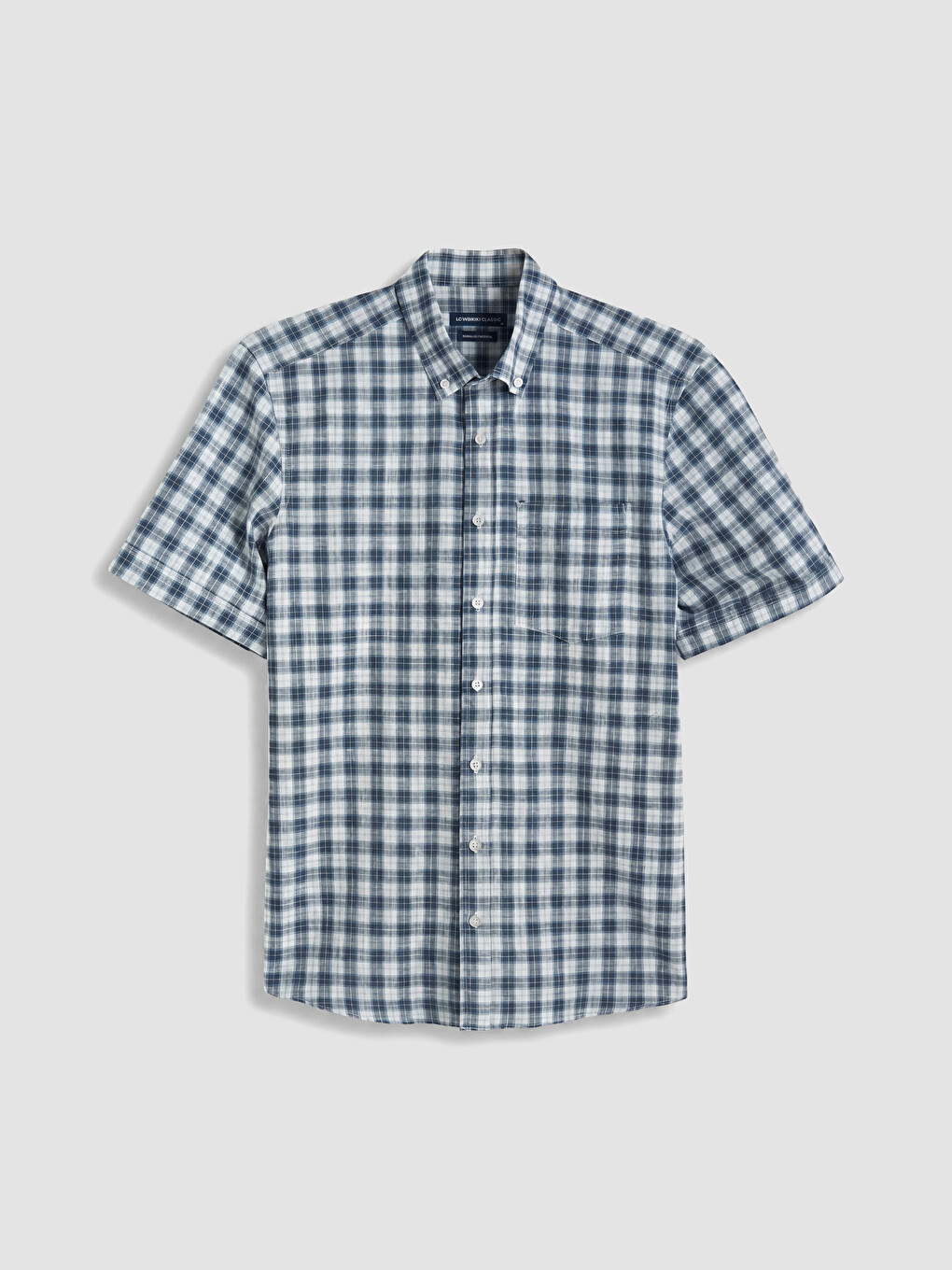 Lacivert Regular Fit Ekose Poplin Erkek Gömlek-3