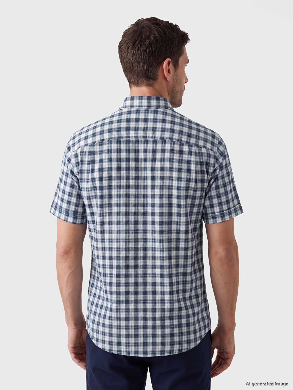 Lacivert Regular Fit Ekose Poplin Erkek Gömlek-2
