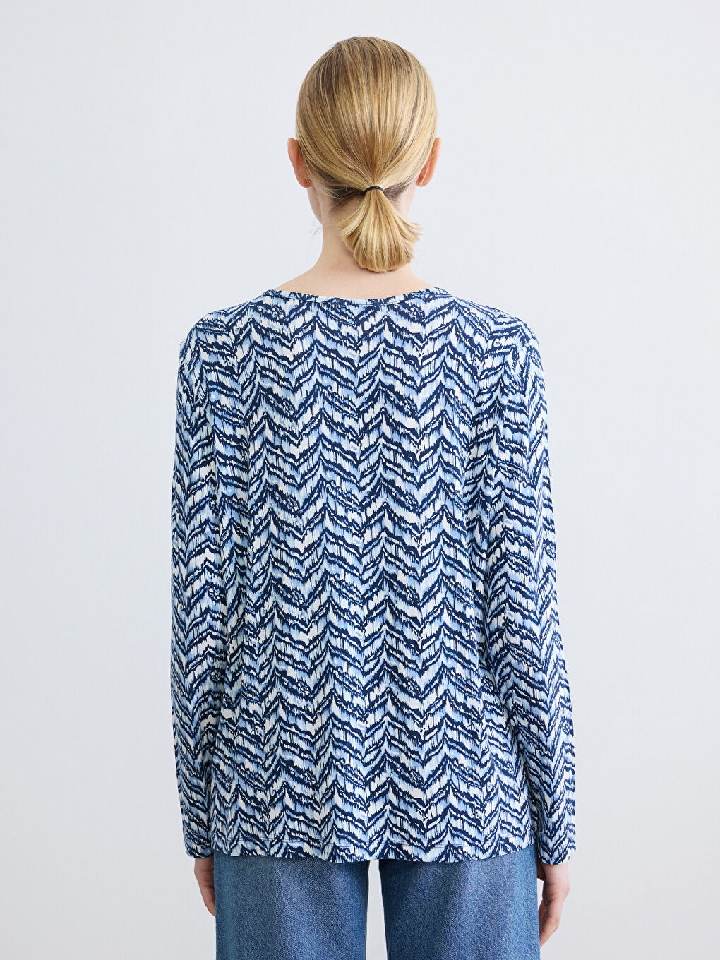 Mavi Bisiklet Yaka Desenli Kadın Tişört-3