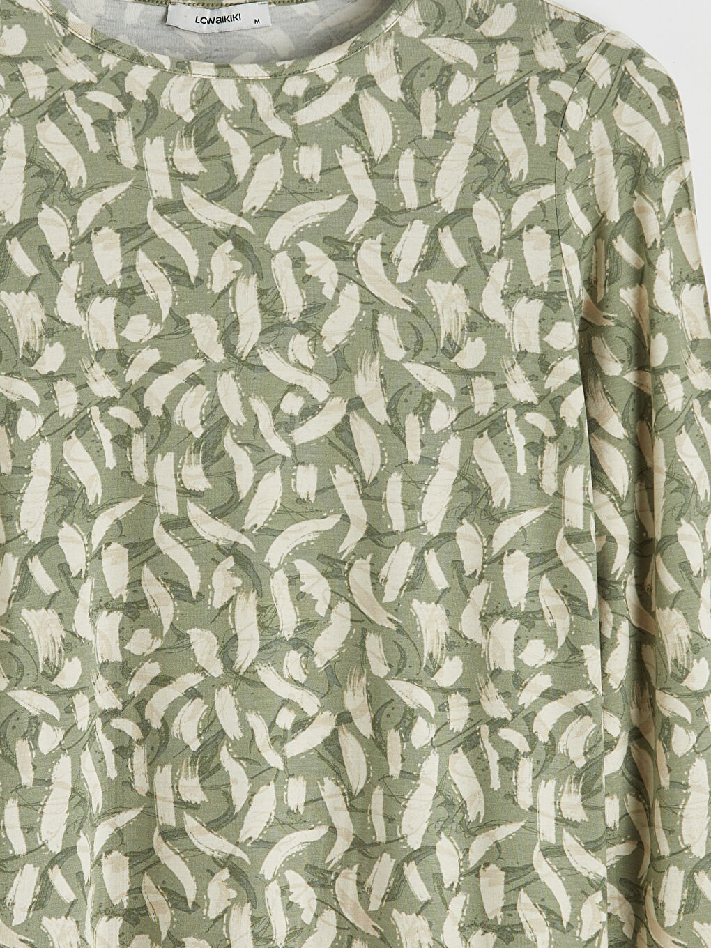 Bej Bisiklet Yaka Desenli Kadın Tişört-5