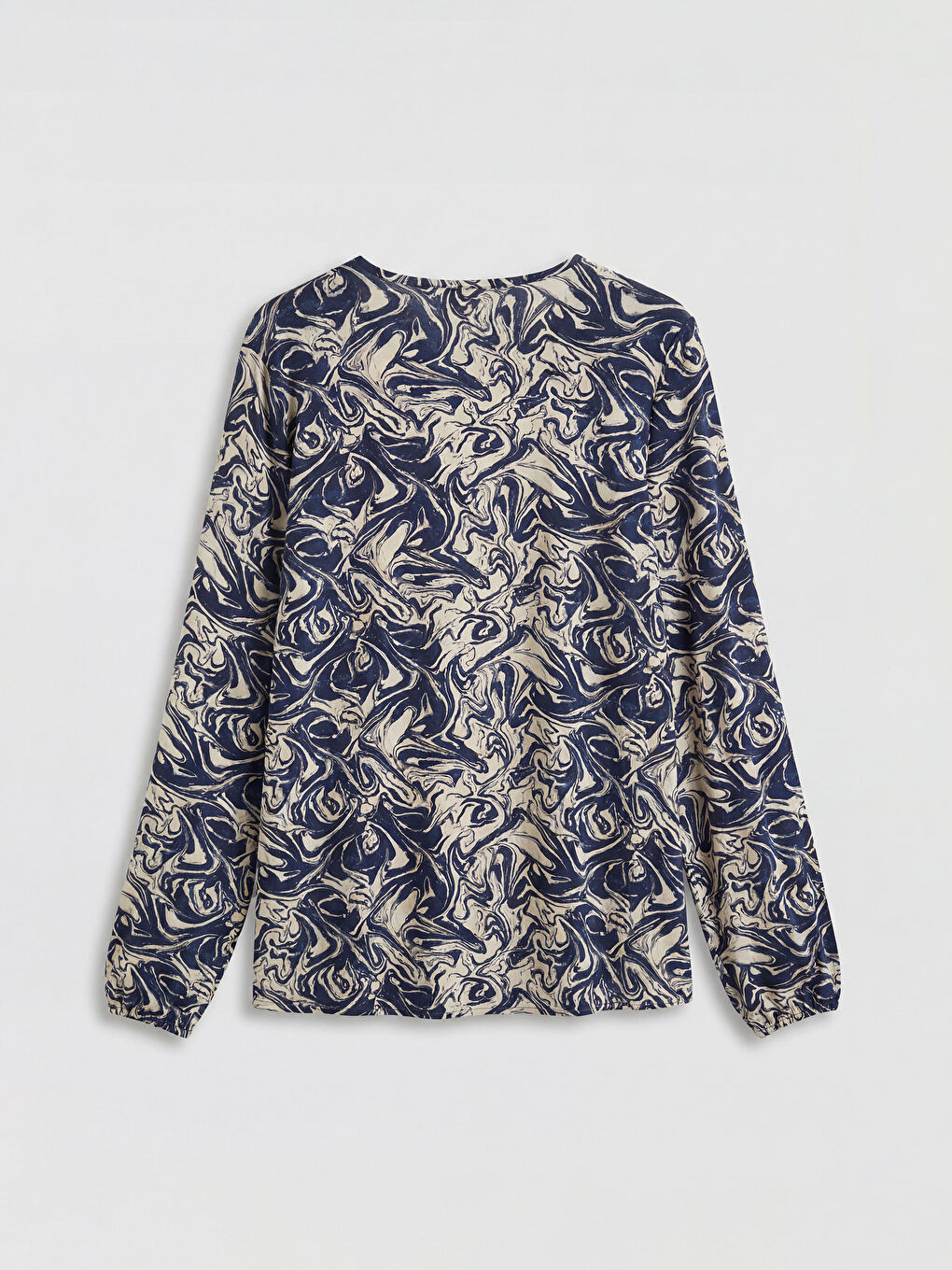 Lacivert Bağlamalı Yaka Desenli Bluz-5