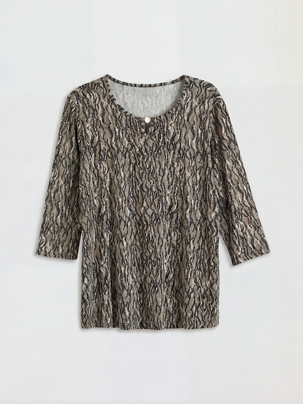 Bej Bisiklet Yaka Desenli Bluz	-4