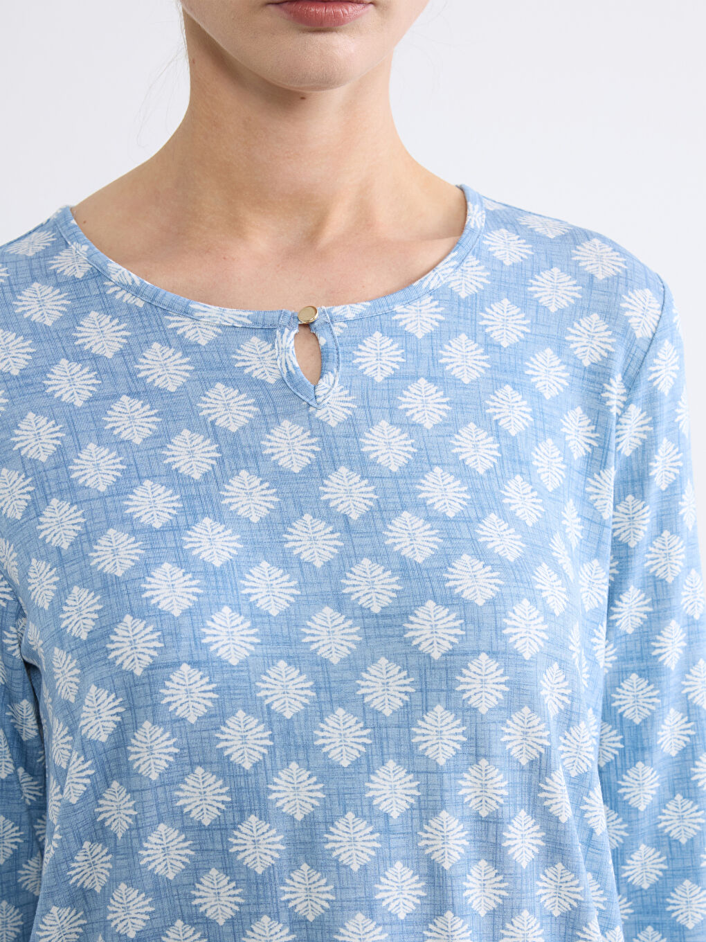 Mavi Bisiklet Yaka Desenli Bluz	-2