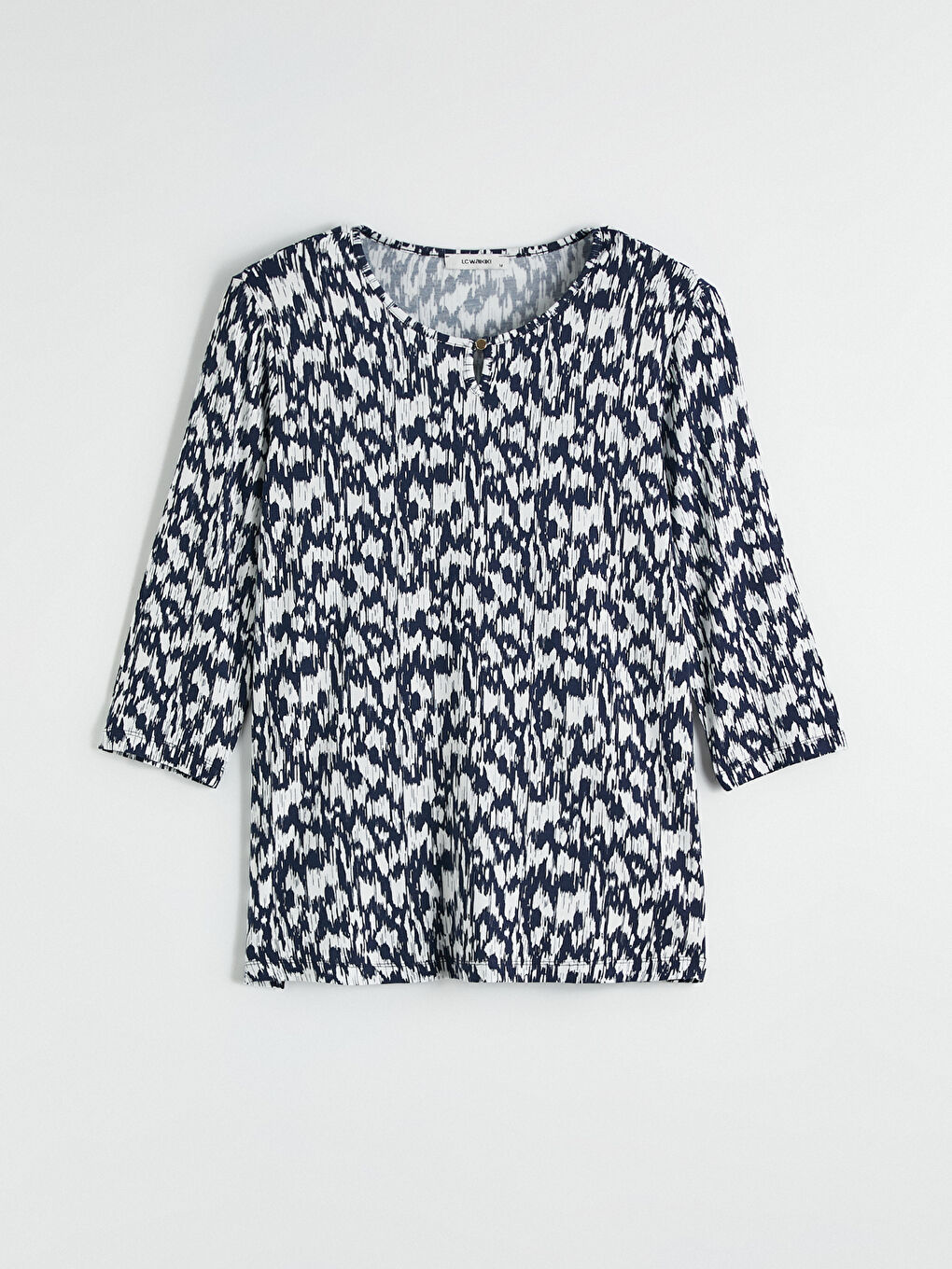 Lacivert Bisiklet Yaka Desenli Bluz	-4