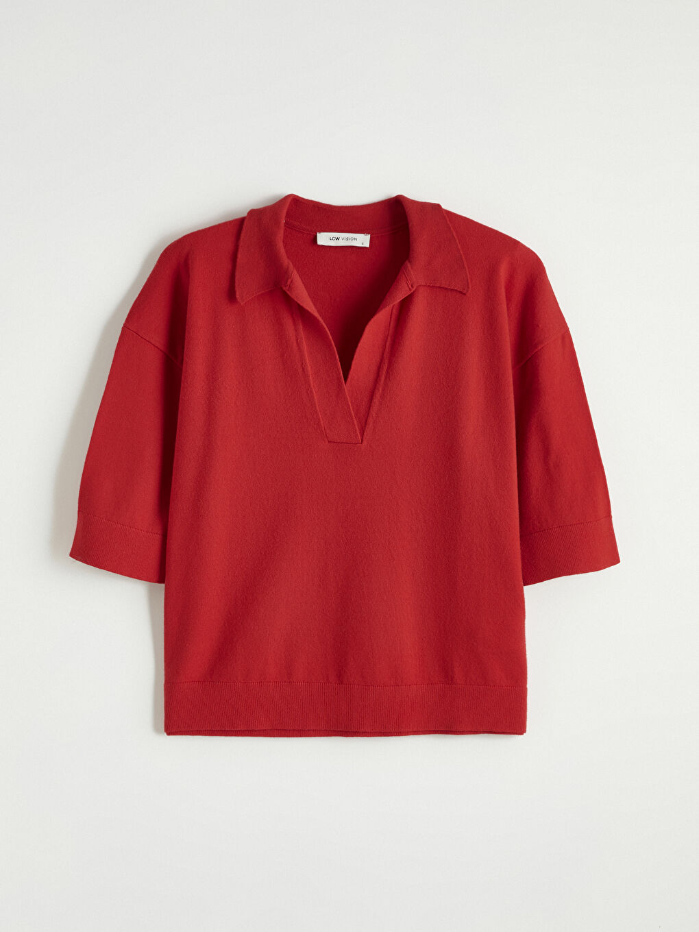 Kırmızı Polo Yaka Oversize Kadın Triko Kazak