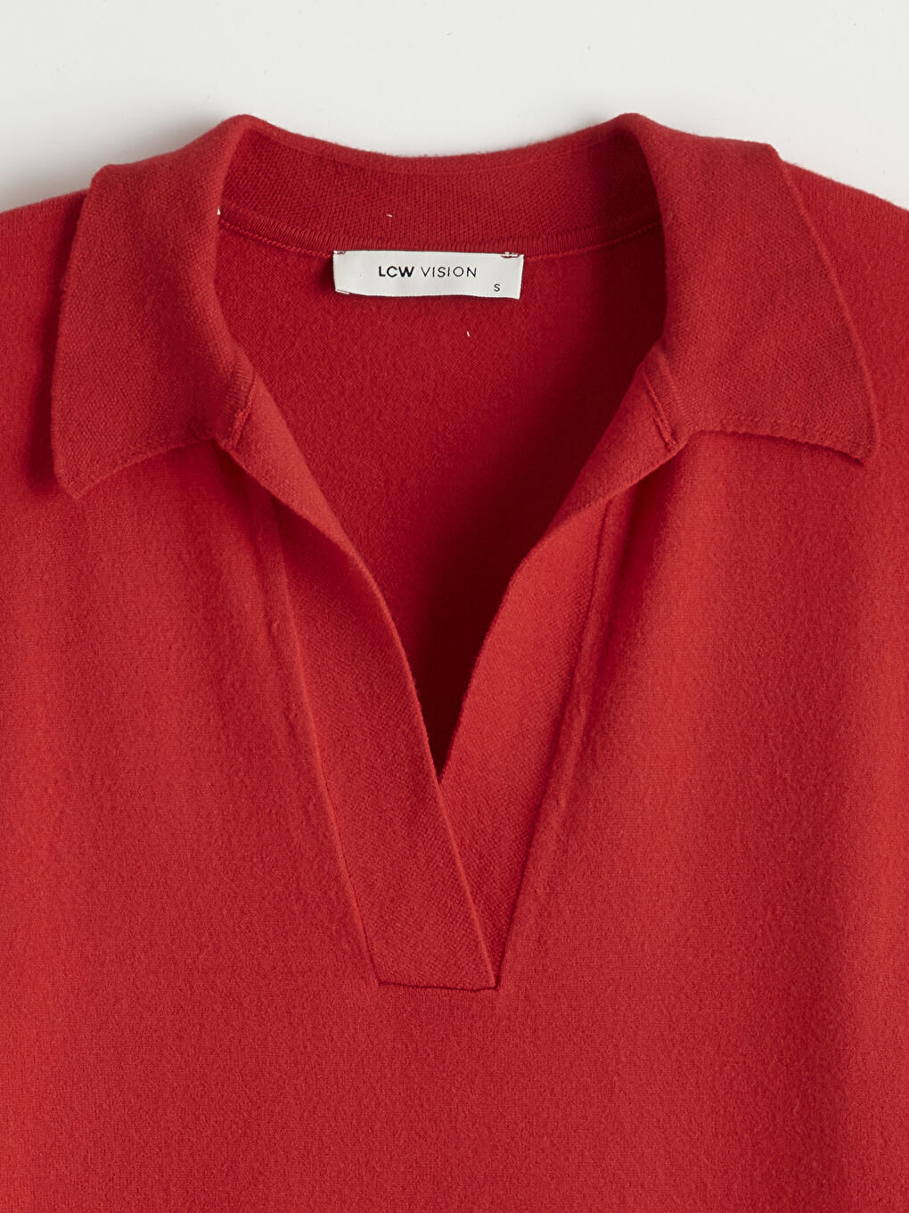 Kırmızı Polo Yaka Oversize Kadın Triko Kazak-1