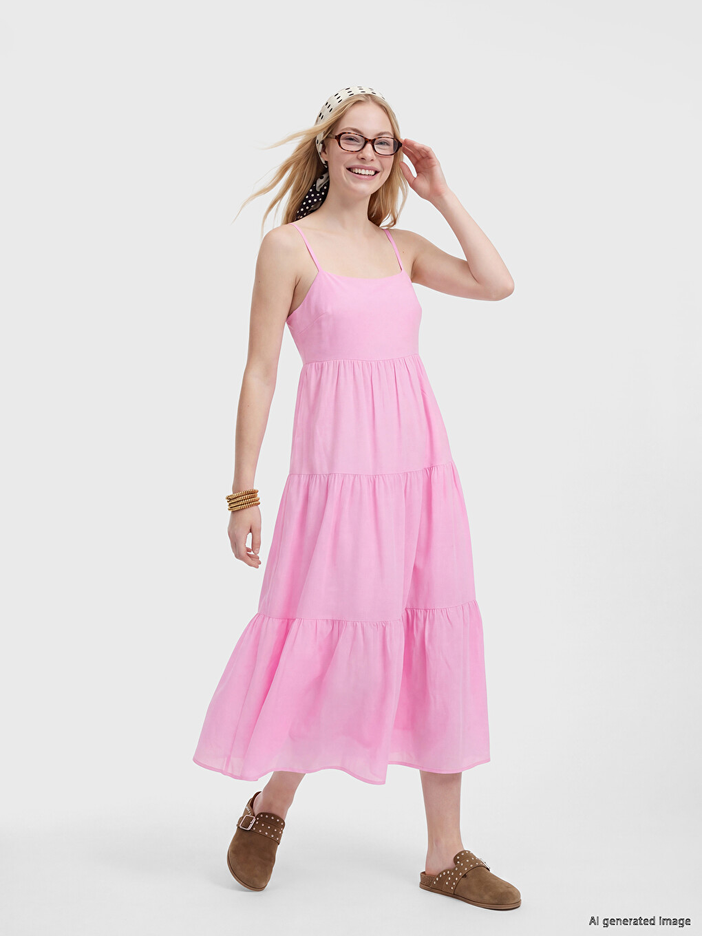 Square Neck Strappy Tiered Dress