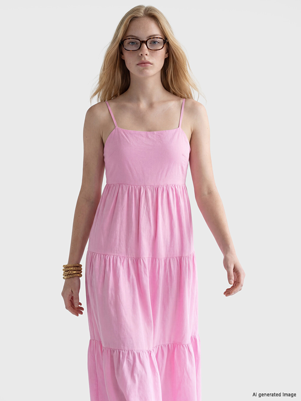 Square Neck Strappy Tiered Dress-1