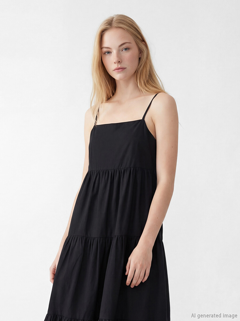 Square Neck Strappy Layered Dress-1