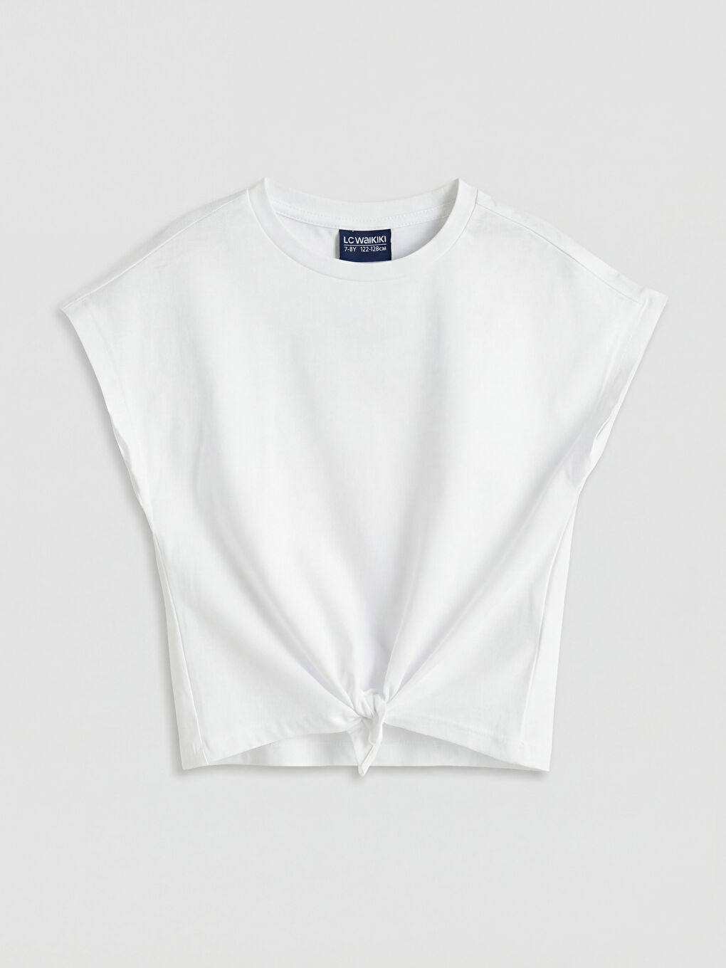 Beyaz Önden Bağlamalı Kız Çocuk Tişört