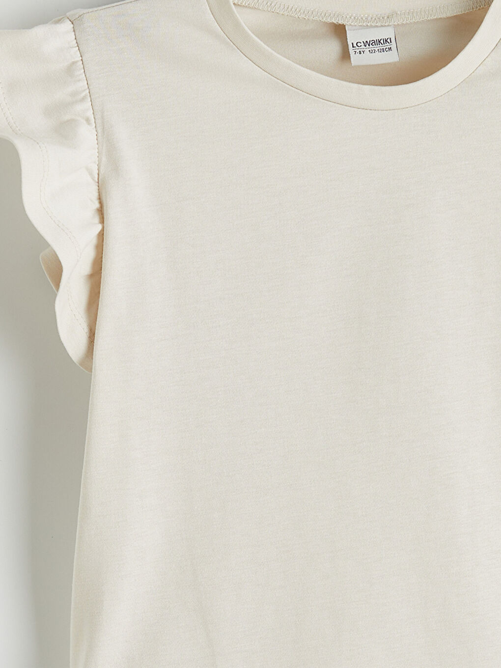 Gri Bisiklet Yaka Kolu Fırfırlı Kız Çocuk Tişört-2