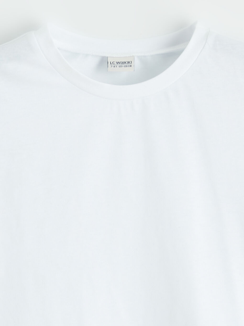 Beyaz Bisiklet Yaka Kız Çocuk Tişört-1