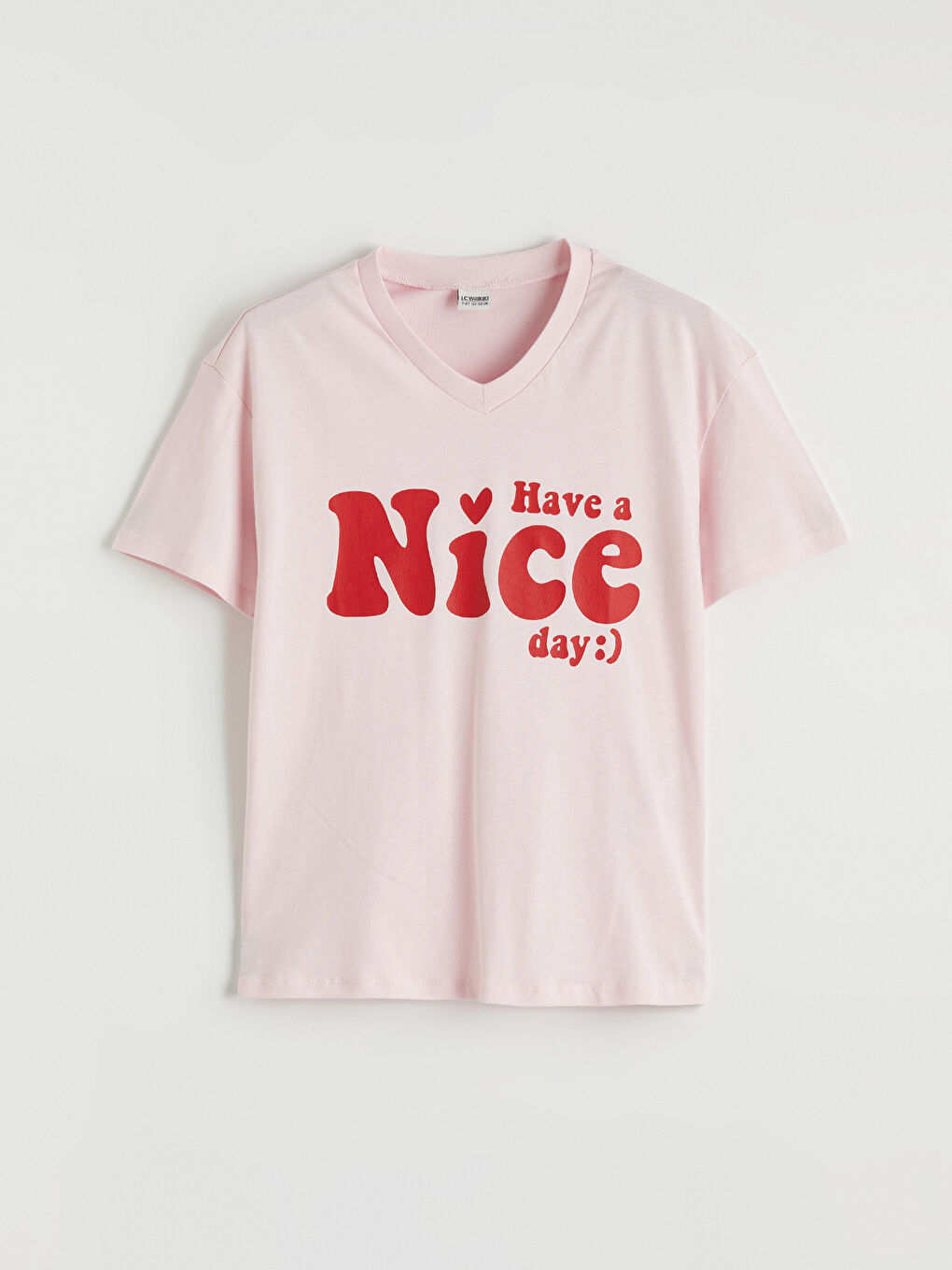 Pembe V Yaka Kısa Kollu Baskılı Kız Çocuk Tişört