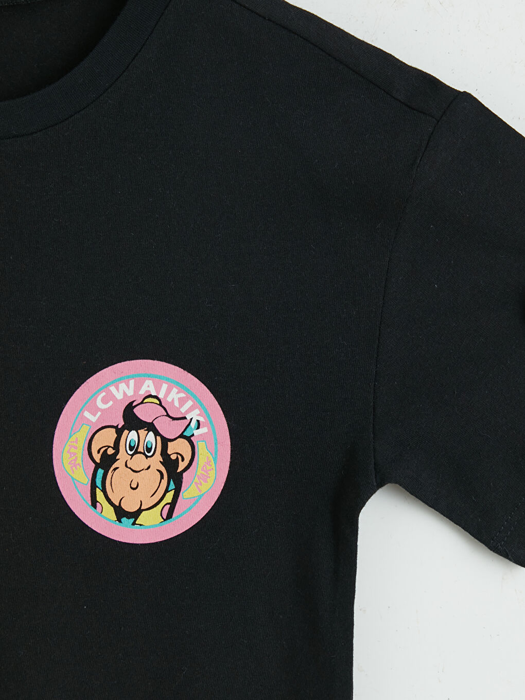 Siyah Nostaljik Maymun Baskılı Kız Çocuk Tişört-3