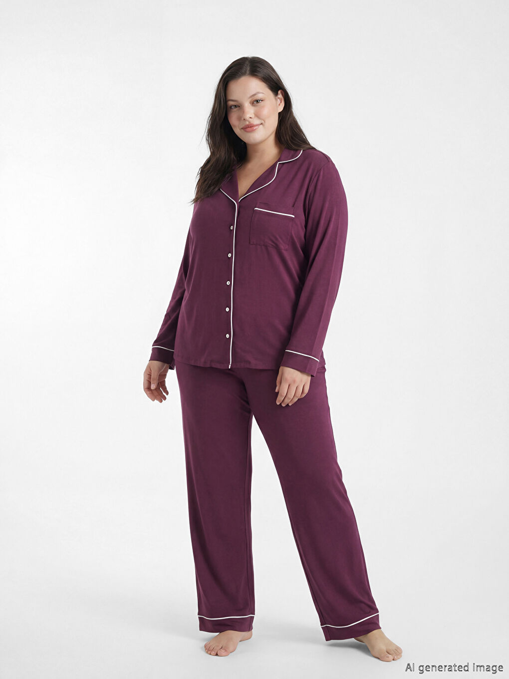 Shirt Collar Women's Pajama Set-1